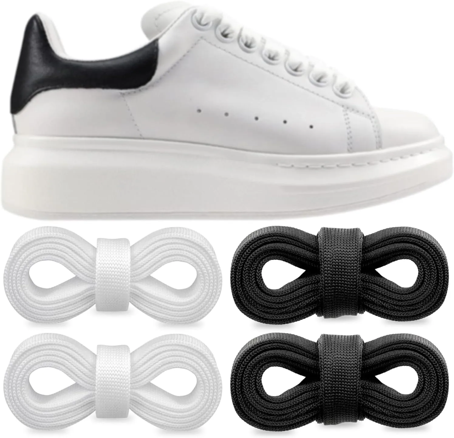 2 Pairs Shoelaces for Alexander McQueen Flat Shoe Laces Replacement Sneaker Shoes