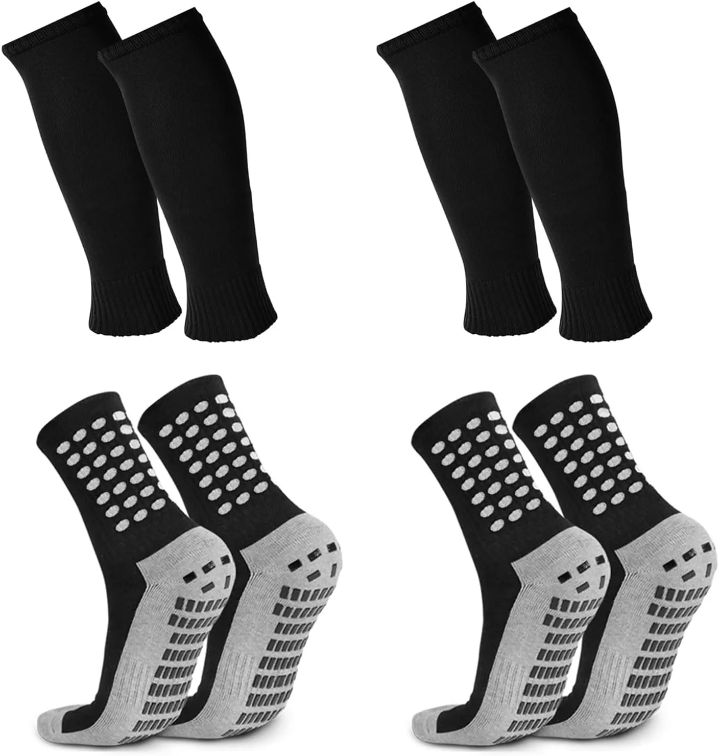 2 Set Grip Soccer Socks with Shin Guard Sleeves Non Slip Soccer Leg Sleeve Socks For Men Women