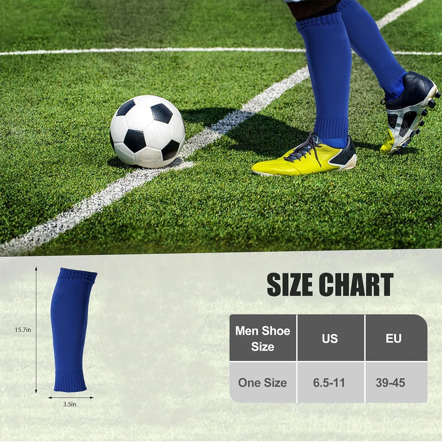 2 Set Grip Soccer Socks with Shin Guard Sleeves Non Slip Soccer Leg Sleeve Socks For Men Women