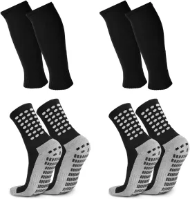 2 Set Grip Soccer Socks with Shin Guard Sleeves Non Slip Soccer Leg Sleeve Socks For Men Women