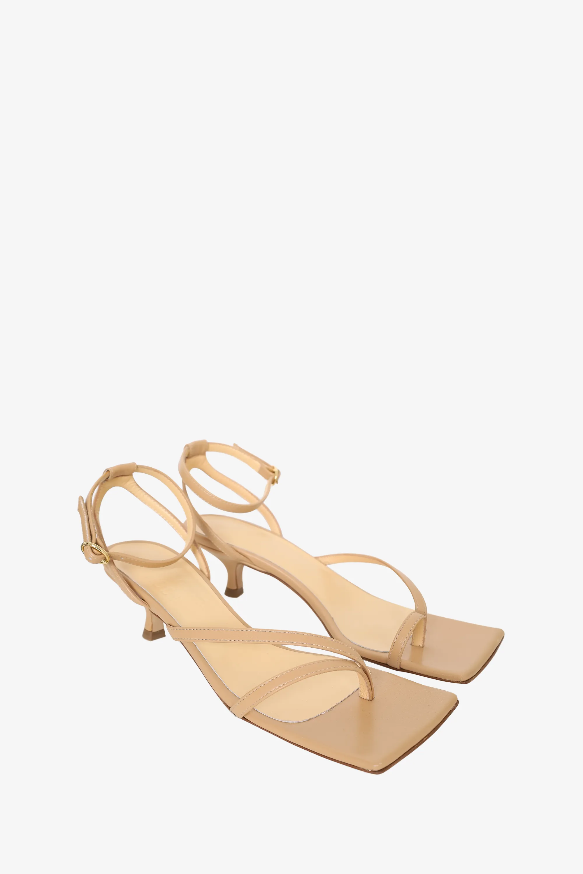 A.W.A.K.E. Mode Taupe Leather Delta 80mm Sandals Size 37