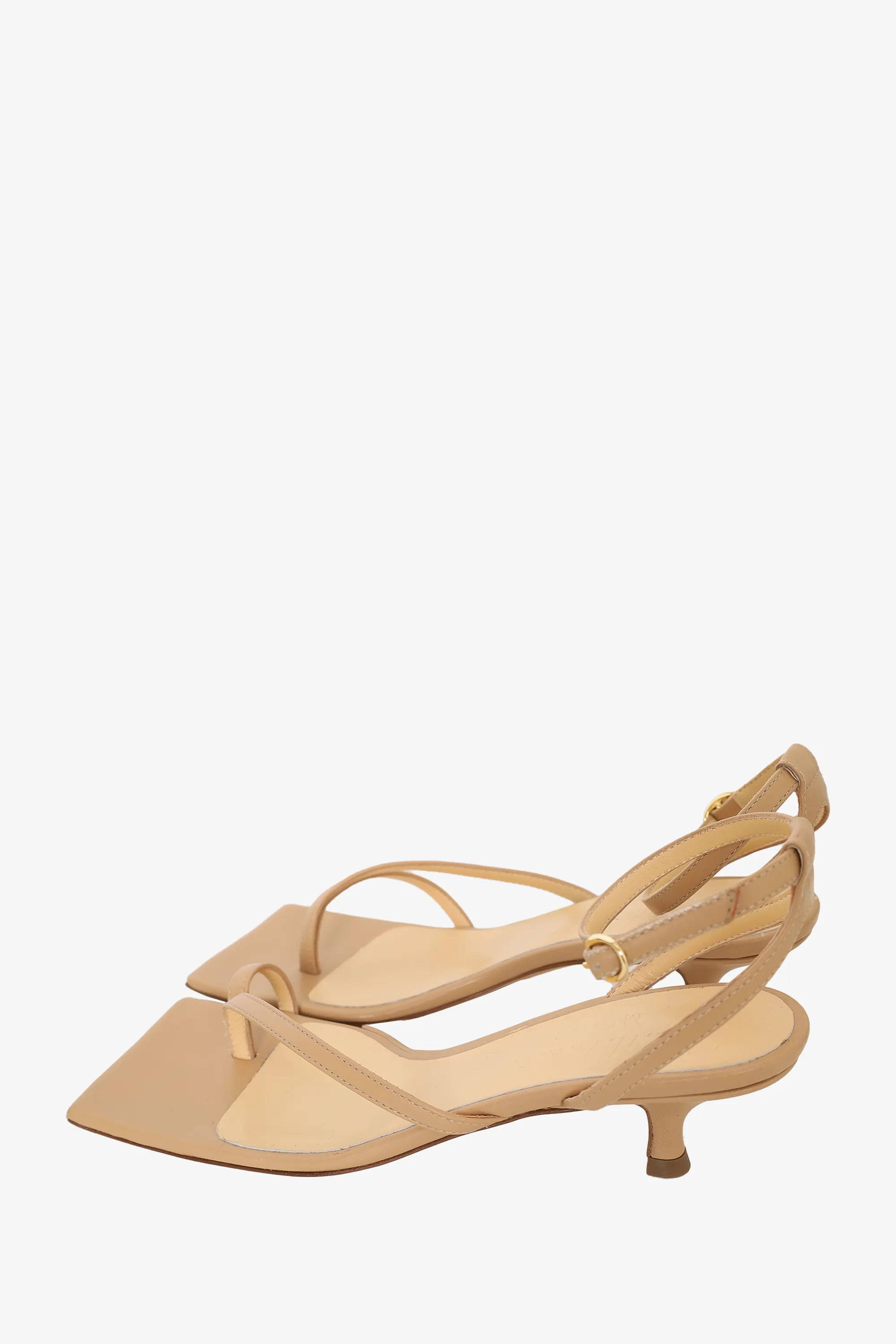 A.W.A.K.E. Mode Taupe Leather Delta 80mm Sandals Size 37