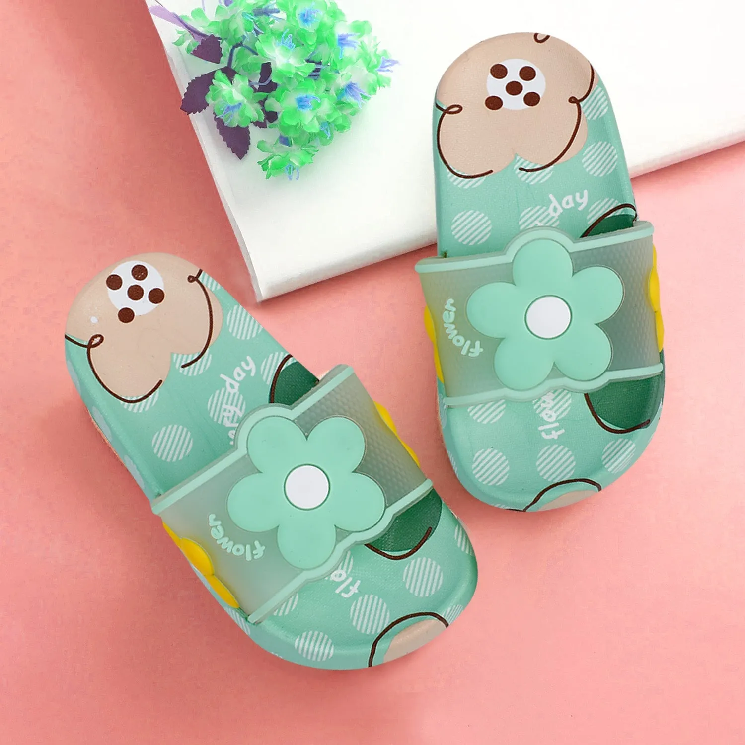 Baby Moo Floral 3D Beach Slippers Sliders - Sea Green