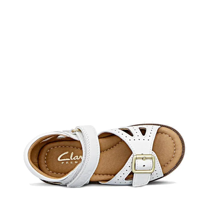 Clarks - Carrie White Leather Girls Sandal