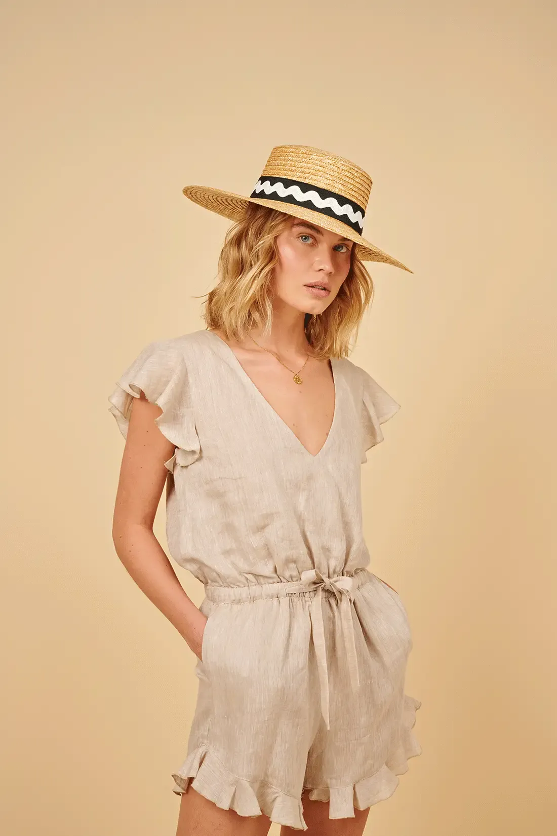 Erifylli Linen Ruffle Playsuit