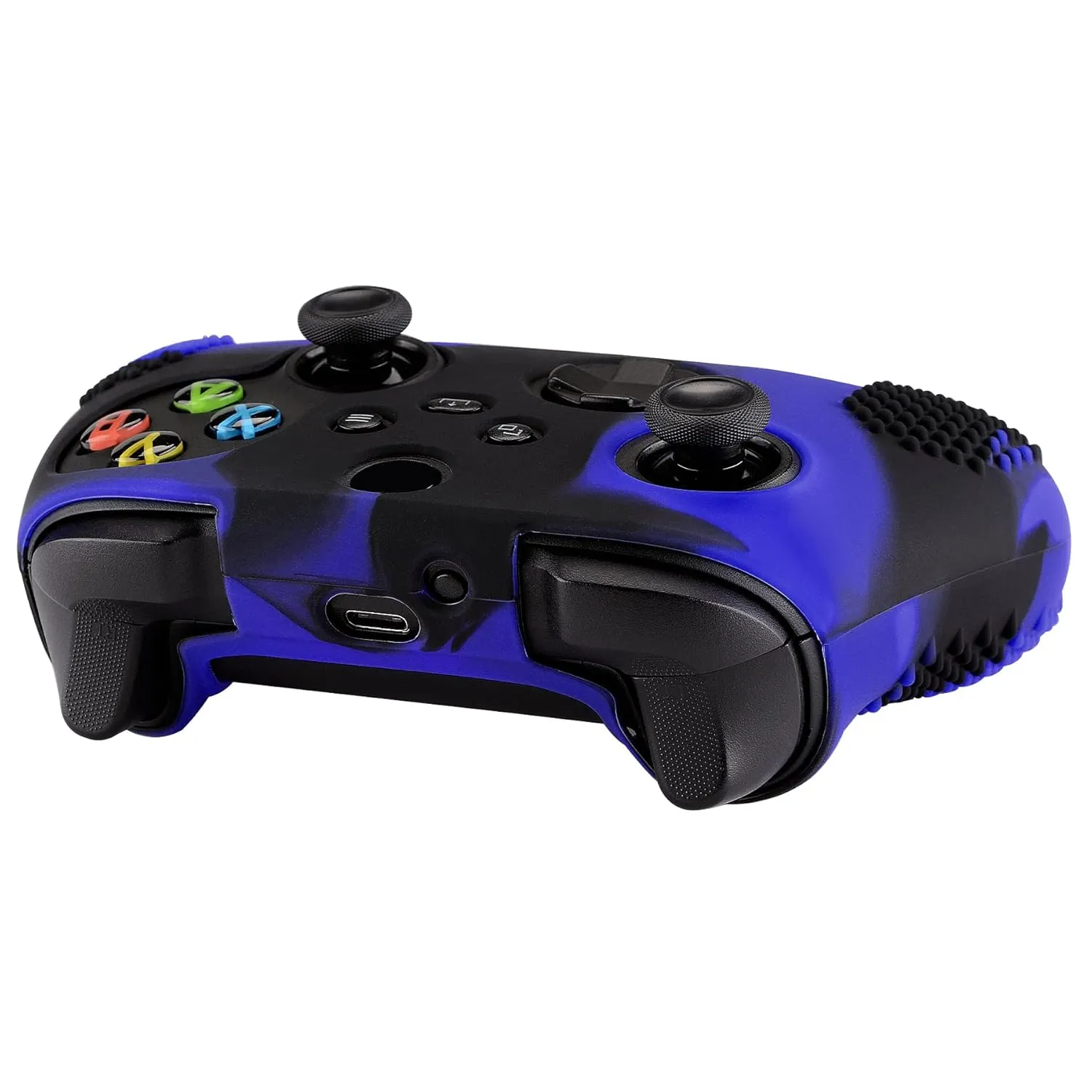 eXtremeRate PlayVital 3D Studded Edition Anti-Slip Silicone Cover Skin for Xbox Series X/S Controller, Soft Rubber Case Protector for Xbox Core Wireless Controller with Thumb Grip Caps - Blue & Black