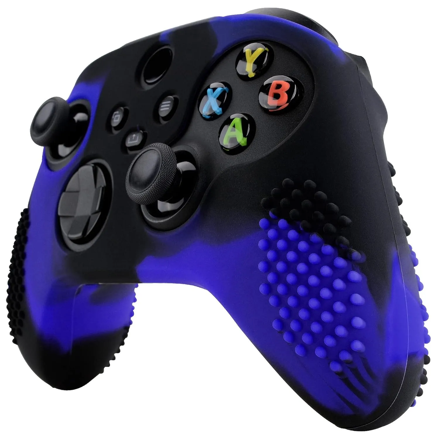 eXtremeRate PlayVital 3D Studded Edition Anti-Slip Silicone Cover Skin for Xbox Series X/S Controller, Soft Rubber Case Protector for Xbox Core Wireless Controller with Thumb Grip Caps - Blue & Black