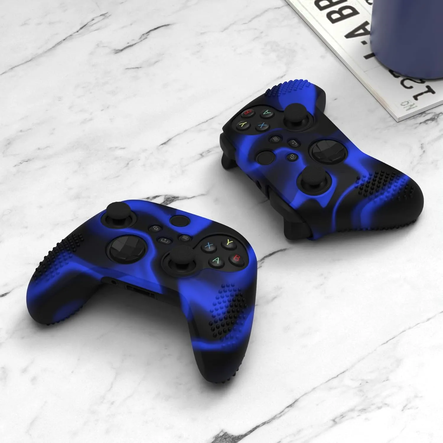 eXtremeRate PlayVital 3D Studded Edition Anti-Slip Silicone Cover Skin for Xbox Series X/S Controller, Soft Rubber Case Protector for Xbox Core Wireless Controller with Thumb Grip Caps - Blue & Black