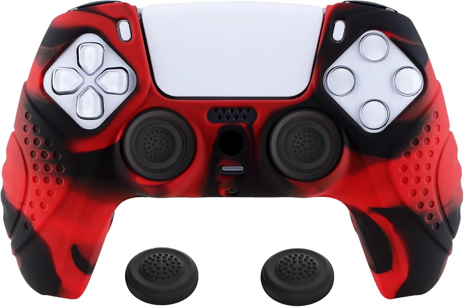 eXtremeRate PlayVital Guardian Edition Ergonomic Soft Anti-Slip Controller Silicone Case Cover for ps5, Rubber Protector Skins with Black Joystick Caps for ps5 Controller - Red & Black