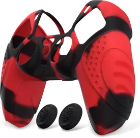 eXtremeRate PlayVital Guardian Edition Ergonomic Soft Anti-Slip Controller Silicone Case Cover for ps5, Rubber Protector Skins with Black Joystick Caps for ps5 Controller - Red & Black