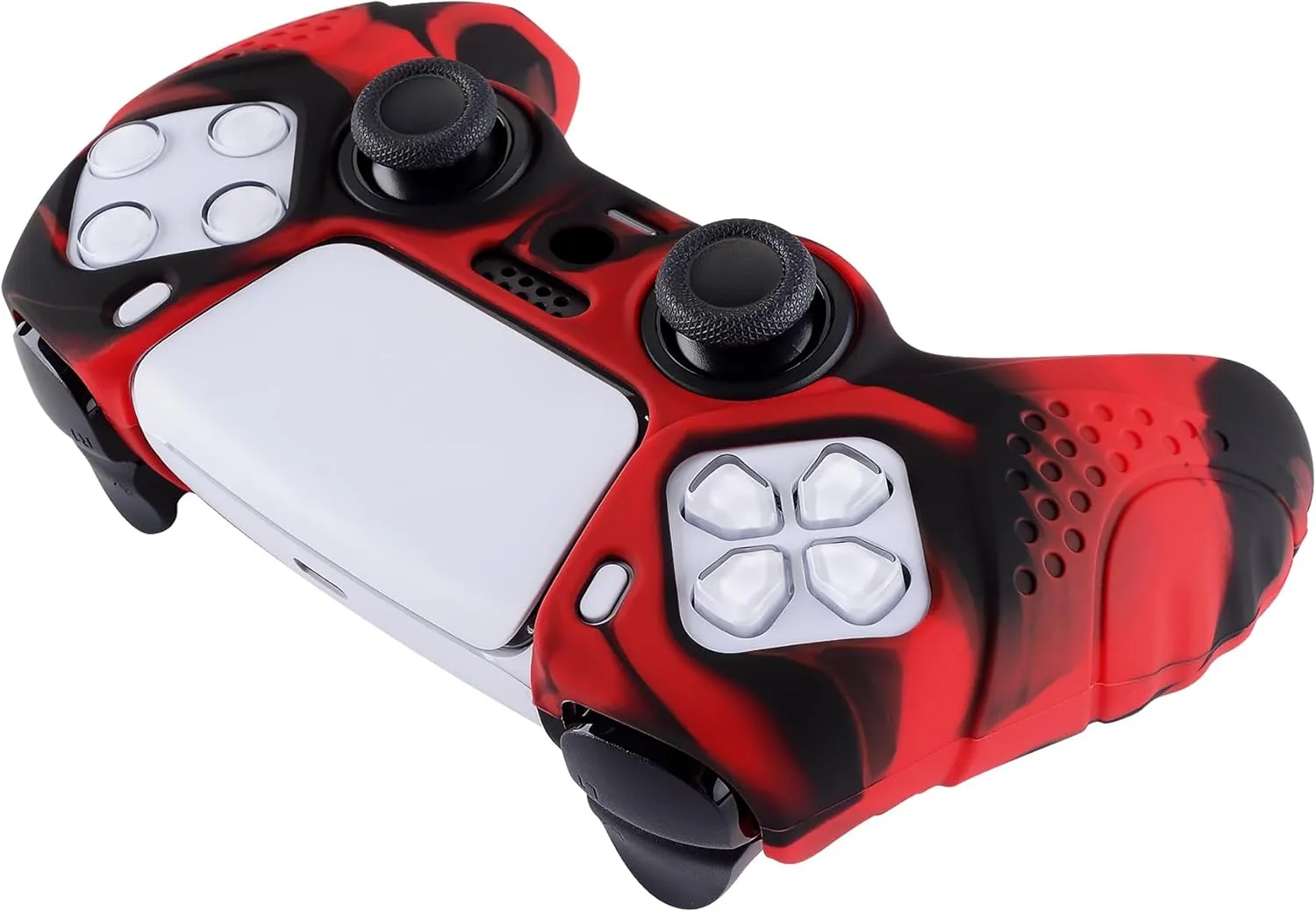 eXtremeRate PlayVital Guardian Edition Ergonomic Soft Anti-Slip Controller Silicone Case Cover for ps5, Rubber Protector Skins with Black Joystick Caps for ps5 Controller - Red & Black