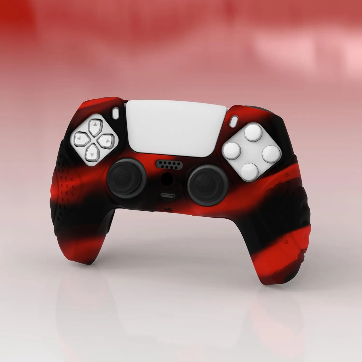 eXtremeRate PlayVital Guardian Edition Ergonomic Soft Anti-Slip Controller Silicone Case Cover for ps5, Rubber Protector Skins with Black Joystick Caps for ps5 Controller - Red & Black