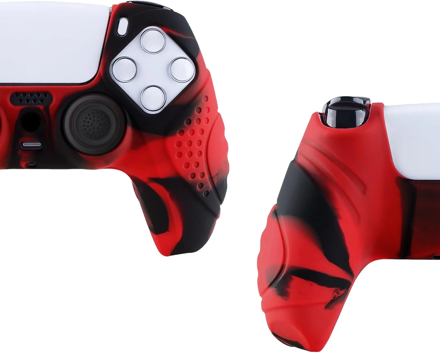 eXtremeRate PlayVital Guardian Edition Ergonomic Soft Anti-Slip Controller Silicone Case Cover for ps5, Rubber Protector Skins with Black Joystick Caps for ps5 Controller - Red & Black