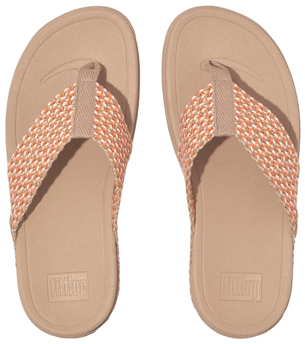 FitFlop Women's Surfa Multi-Tone Webbing Toe-Post Sandals Wedge, Latte Beige Mix
