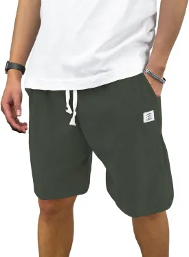 Men's Casual Shorts Corduroy Elastic Waist Drawstring 7 inch Shorts for Men with Pockets