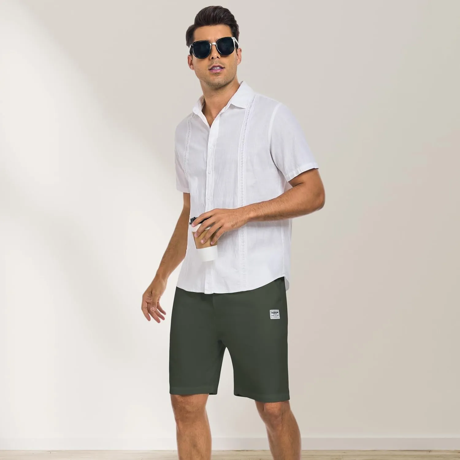 Men's Casual Shorts Corduroy Elastic Waist Drawstring 7 inch Shorts for Men with Pockets