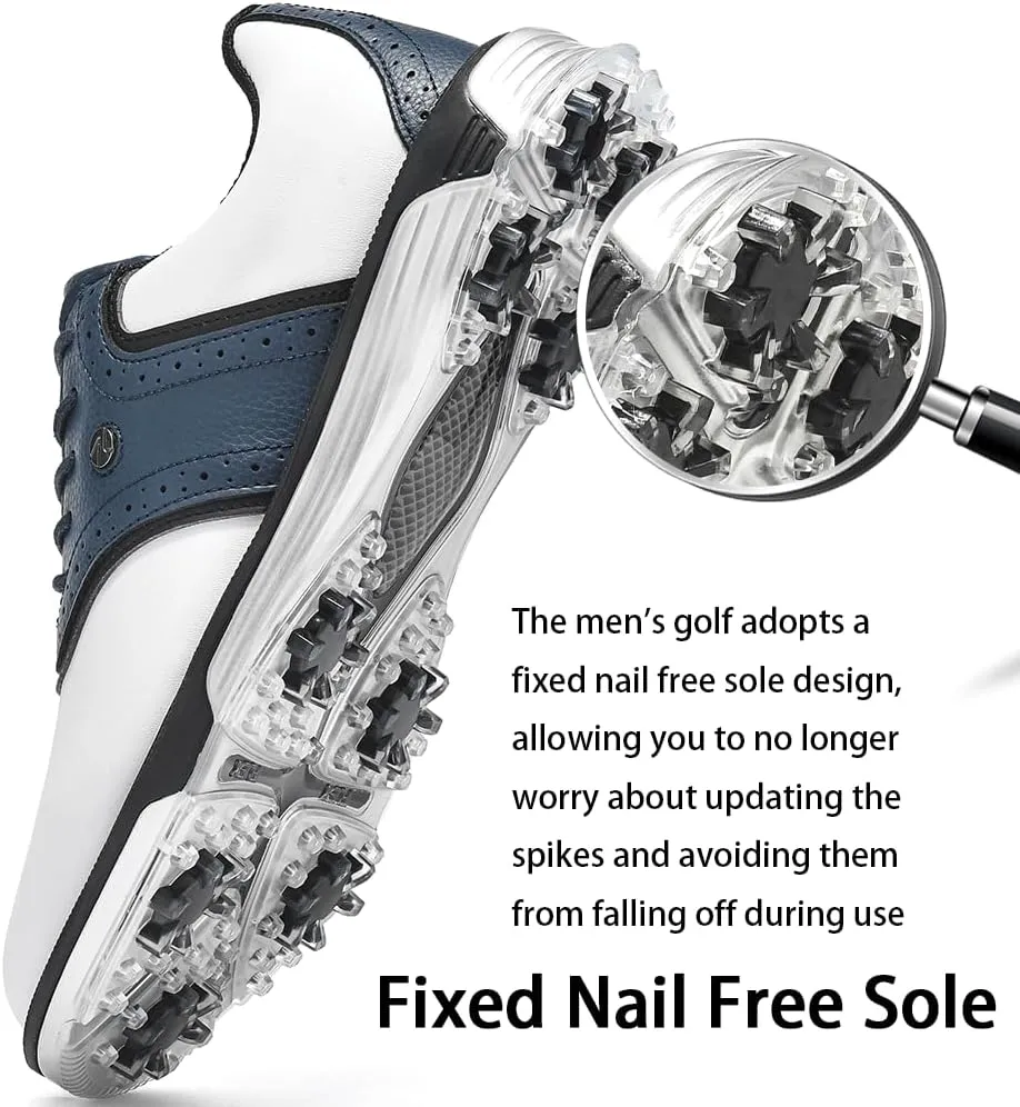 Mens Golf Shoes Traditions Fixed Nailless Sole Waterproof Spikeless Size 7.5-14