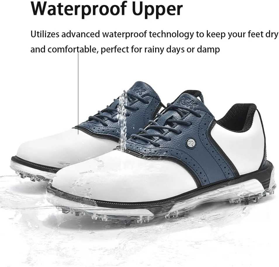 Mens Golf Shoes Traditions Fixed Nailless Sole Waterproof Spikeless Size 7.5-14