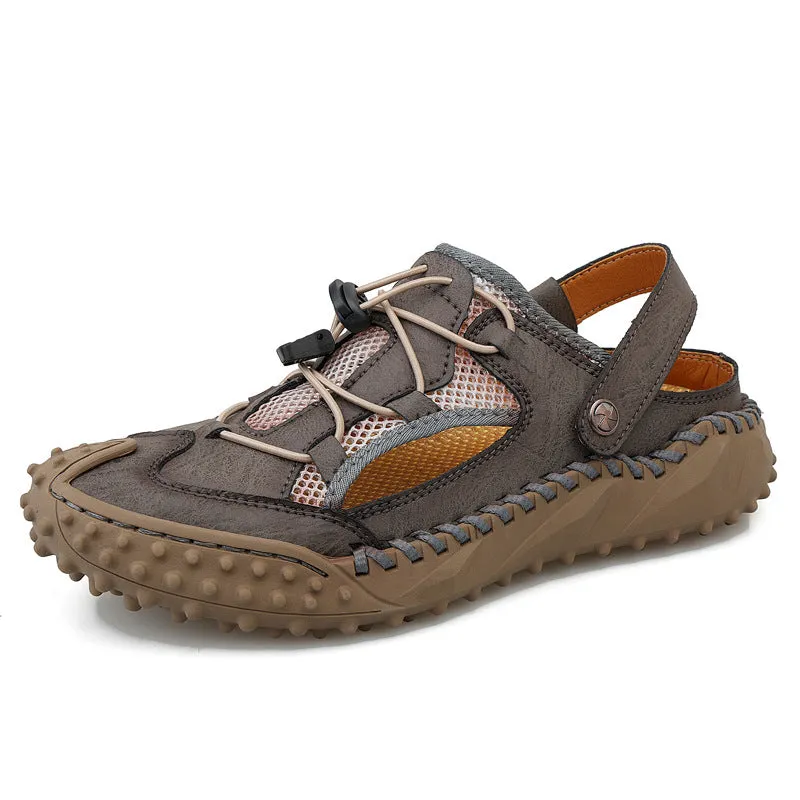 MEN'S SOFT SOLE SOFT LEATHER CLIP MESH CASUAL BEACH SANDALS