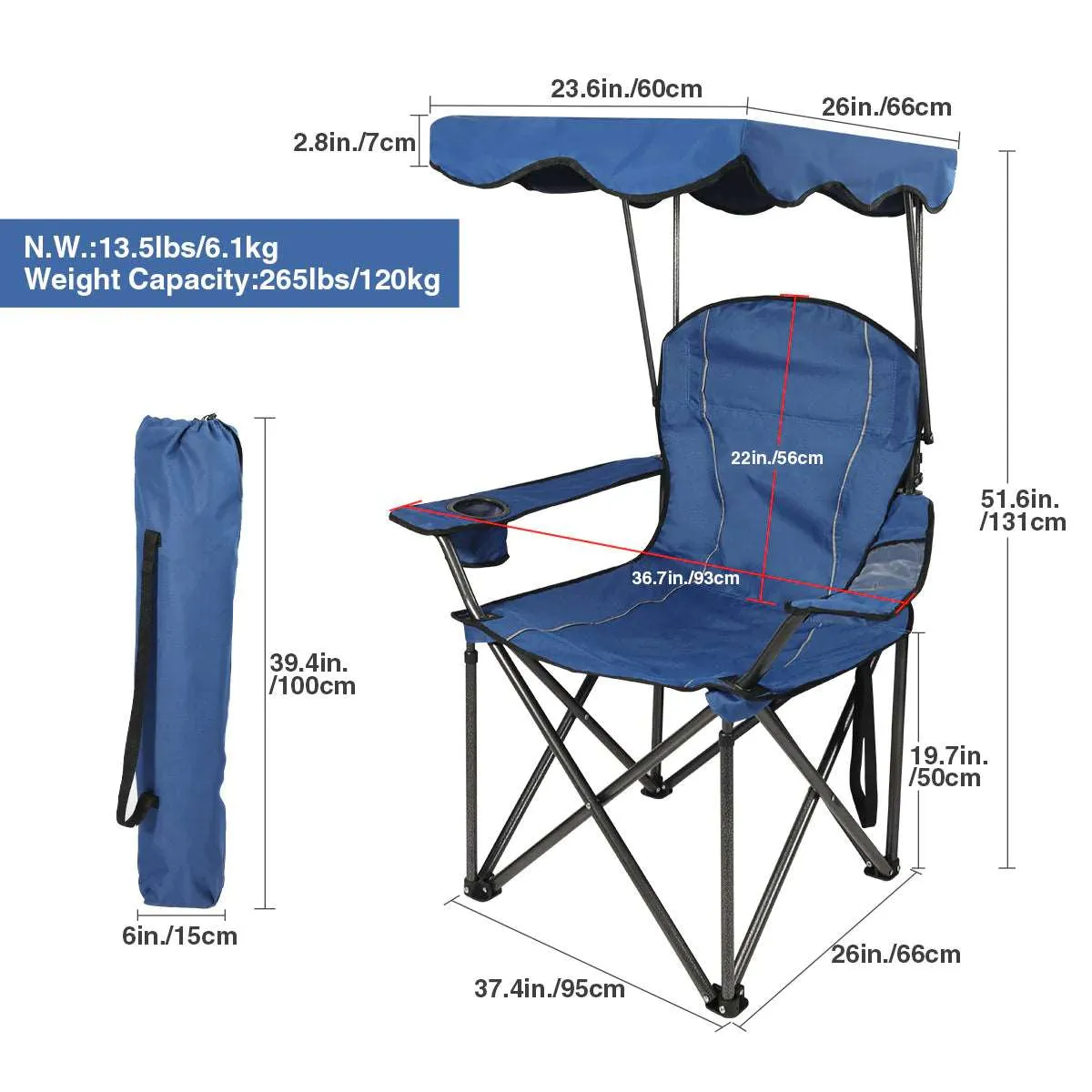 Oversized Folding Camping Chairs with Canopy Shade