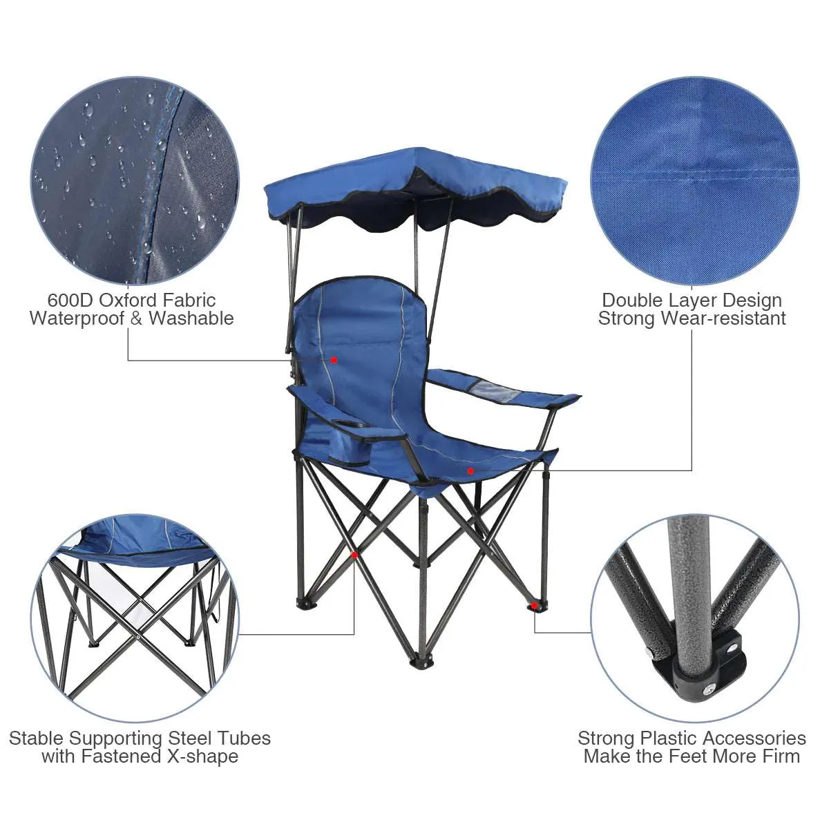 Oversized Folding Camping Chairs with Canopy Shade