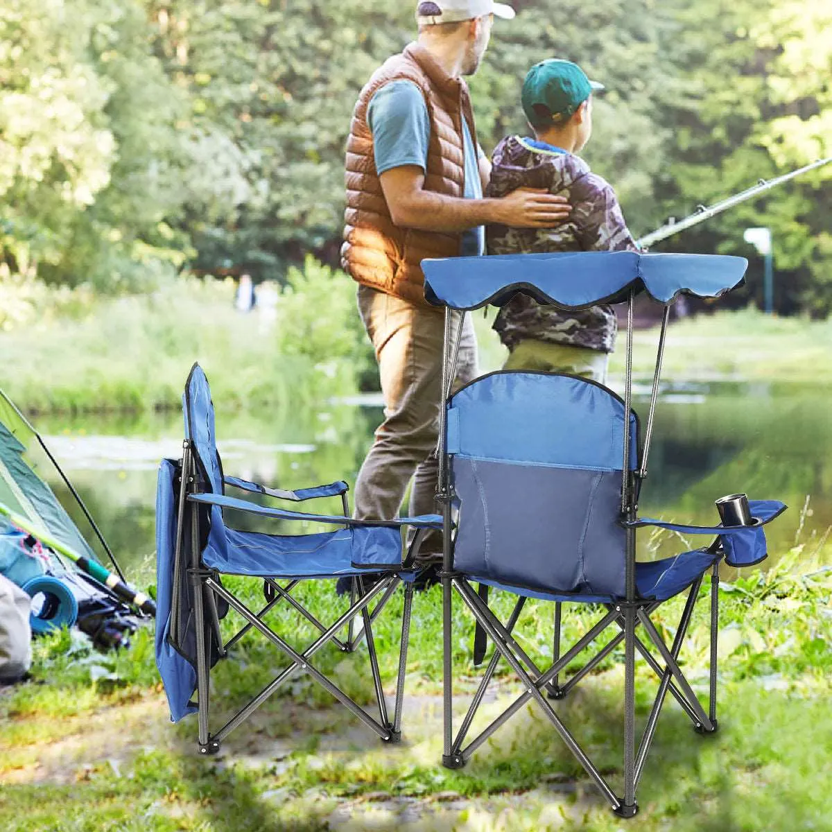 Oversized Folding Camping Chairs with Canopy Shade