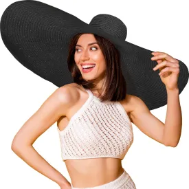 Oversized Sun Straw Hat for Women, UPF 50  Floppy Wide Brim Summer Hat, Foldable Roll Up Travel Hat Beach Hats for Women