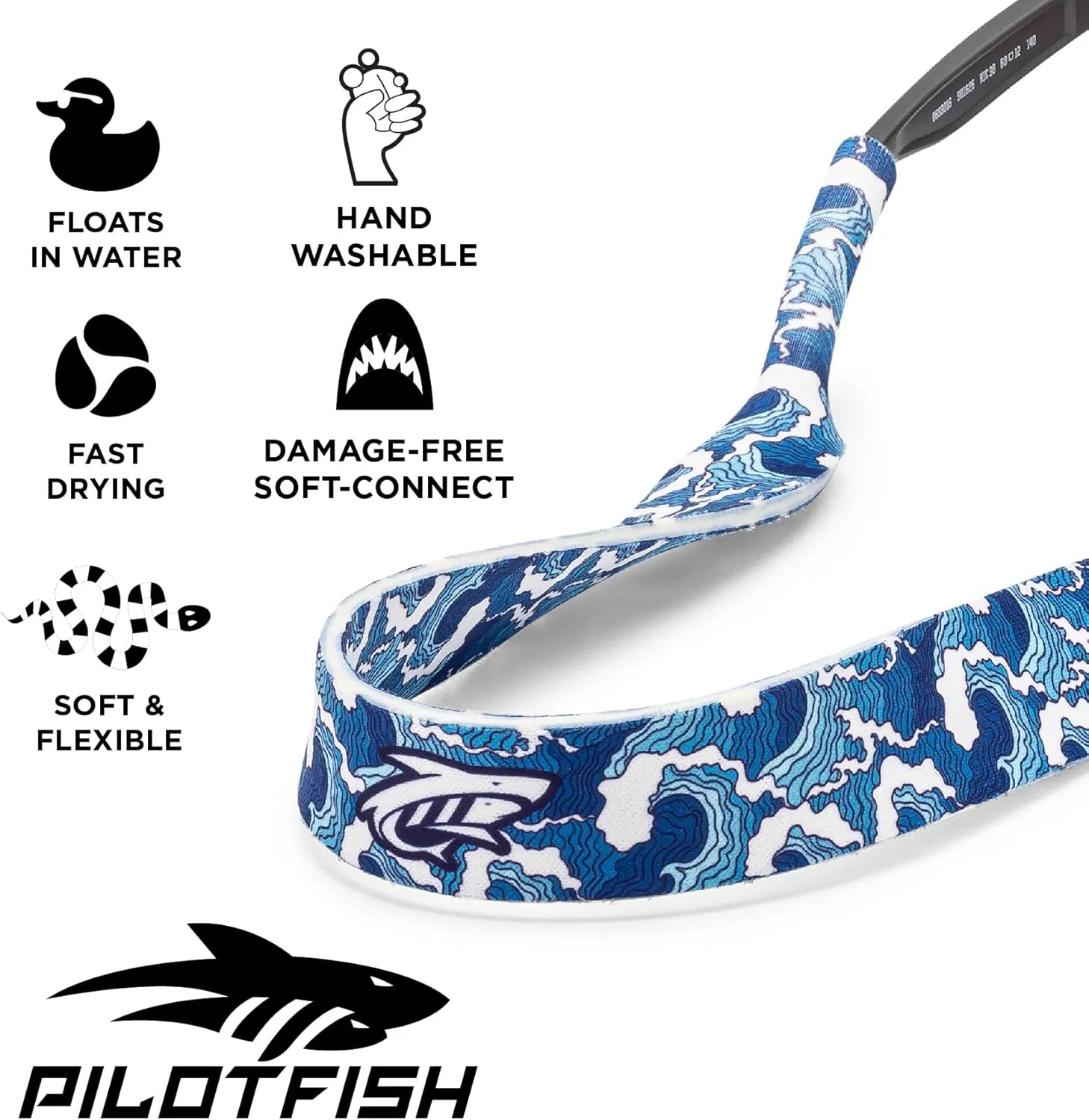 Pilotfish Neoprene Sunglasses Strap ?C Neoprene Eyewear Retainer, Secure Floating Sunglass Cord with Anti-Slip Ends