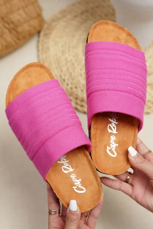 WIDE TOE BAND CORK SOLE FLAT SLIDES