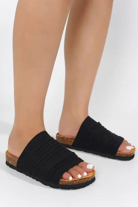 WIDE TOE BAND CORK SOLE FLAT SLIDES