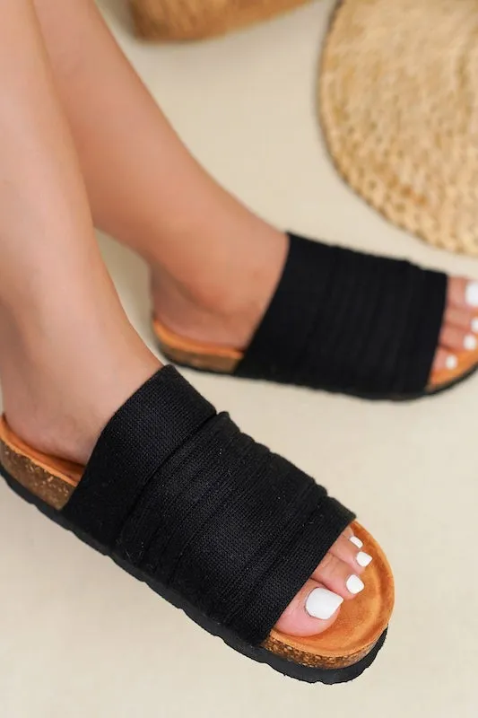 WIDE TOE BAND CORK SOLE FLAT SLIDES